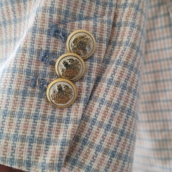 ZARA Plaid Blazer | Size S | Beige & Blue Check | Gold Button Double-Breasted - Picture 5 of 9